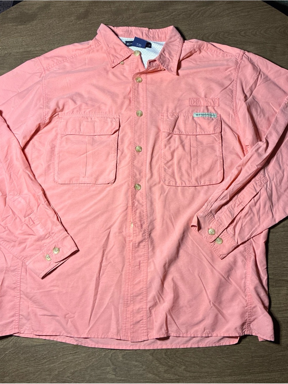 Exofficio Men's Button-Down Shirt in Coral large